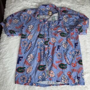 Wes and Willy Florida Gators Mens Floral Tropical Hawaiian Button Up Shirt L